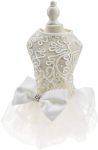 Hollow Dog Wedding Dress Tutu Skirt Luxury Lace Pearl Bow Christmas Dress Costume for Small Dog Pet Apparel (M, White)