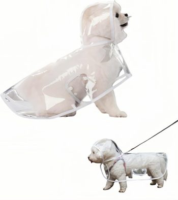 Clear Dog Rain Poncho for Small Medium Dogs,Heavy Waterproof Raincoat with Hidden Leash Hole&Adjustable Snaps,Pet Hooded Cape for Bichon Poodle (4-8lbs) (Transparent, Medium)