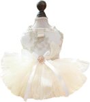 Embroidered Dog Dress for Small Dog,Girl Puppy Princess Tutu Dress with Leash Ring,Cat Apparel,Chihuahua Yorkie Clothes for Birthday Wedding (Medium, Champagne)