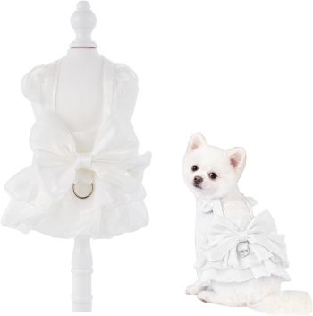 Dog Princess Costume Dog Wedding Dress Cute Cat Skirt Sleeveless Puppy Girl Clothes for Small Pet Puppy Cats with D-Ring (White, Small)