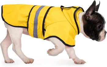 Dog Raincoat Jacket Reflective Adjustable Hooded Pet Poncho Rain Coat with Leash Hole for Small to X-Large Dogs Yellow - M