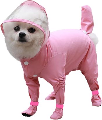 Dog Raincoat with Hood, Waterproof Full-Coverage Reflective Rain Jacket Quick-Drying Rain Poncho and Shoes for Small Medium Large Dogs,Pink,XL