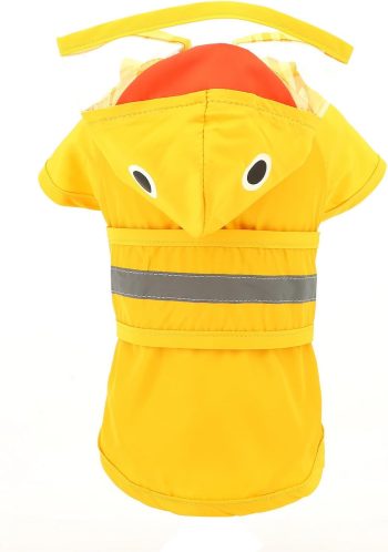 Cute Duck Dog Raincoat with Clear Hood and Harness Hole Adjustable Waterproof Rain Jacket for Small Medium Large Dogs Boy Girl Reflective Pet Poncho, Yellow, S