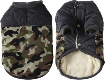 Fleece Lining Warm Dog Coats for Small Dogs Waterproof Puppy Jacket with Front Legs for Winter Green Camo XS