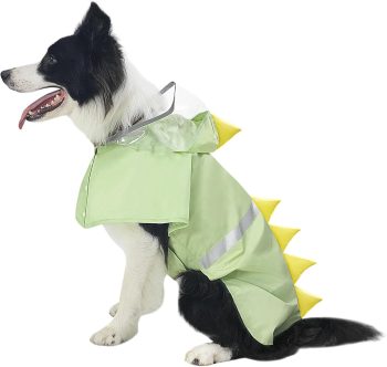 Dog Raincoat, Waterproof Reflective Adjustable Hooded Dog Rain Coat with Leash Hole, Lightweight Breathable Pet Poncho for Dogs (Green Dinosaur, Small(9-13lb))