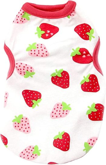 Small Dog Shirt Cute Puppy Cat T Shirts Clothes Soft Cotton Sleeveless Tee Shirts for Small Dogs Cats Doggy Vest Tee Shirt Chihuahua Yorkie Shih Tzu Pet Apparels(Red Strawberry,S)