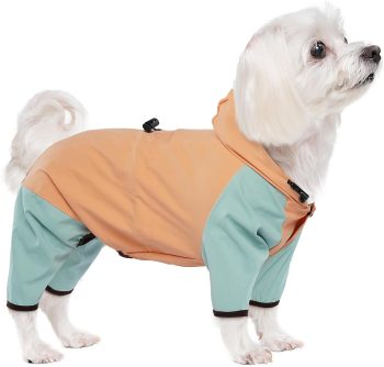 Dog Raincoat for Small Dogs, 4 Legs Dog Rain Jacket, Pet Waterproof Rainproof Jacket with Leash Hole Reflective Pet Poncho for Small Dogs Boy Girl, Orange M