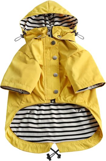 Dog Zip Up Raincoat with Reflective Buttons, Rain/Water Resistant, Adjustable Drawstring, Removable Hood, Raincoats with Legs 8lbs to 80lbs Available - Yellow - S