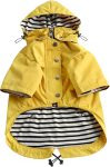 Dog Zip Up Raincoat with Reflective Buttons, Rain/Water Resistant, Adjustable Drawstring, Removable Hood, Raincoats with Legs 8lbs to 80lbs Available - Yellow - S