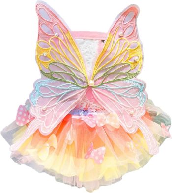 Dog Princess Dress,Summer Thin Cat Rainbow Butterfly Pettiskirt Cute Pet Clothes Chihuahua Teddy Dress Pet Supplies (S)