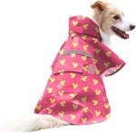 Large Dog Raincoat- Waterproof Dog Rain Poncho Adjustable Double Layer Rain Jacket with Hood for Medium Large Dogs Designed with Leash Hole Reflective Strip and Ducks (Pink Duck, Medium)