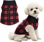 1 PC Plaid Dog Sweaters with Leash Ring Soft Fleece Vest Dogs Pullover Warm Jacket Pet Dogs Clothes Winter Dog Outfits for Small Puppy Cat Pets (Black and Red, Large)