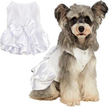 Dog Dress Pet Wedding Dress Princess Puppy Birthday Party Outfit Formal Apparel Girl for Small Medium Dogs Cats (White, Small)