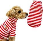 Turtleneck Dog Shirt Cute Doggie Embroidery Super Soft Dog Sweatshirt Stretchy Striped Puppy Pullover for Cats Small Medium Large Dogs (Red Striped, X-Small)