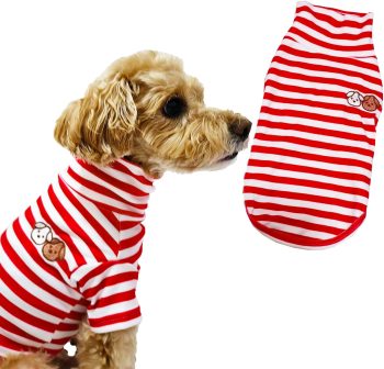 Turtleneck Dog Shirt Cute Doggie Embroidery Super Soft Dog Sweatshirt Stretchy Striped Puppy Pullover for Cats Small Medium Large Dogs (Red Striped, X-Small)