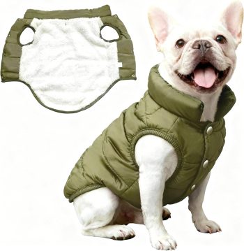 Dog Jacket Waterproof Fleece Dogs Vest Medium Dog Coats for Winter Cold Weather Warm Dogs Puffer Jacket Puppy Coat Green Pet Jackets Cat Coats M