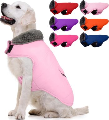 Warm Dog Snowsuit - Winter Dog Jacket, Reflective Windproof Fleece Vest with Leash Hole and Furry Collar
