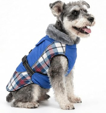 100% Waterproof Dog Coats Heavy-Duty Adjustable Dogs Jackets with Warm Fleece Lining for Medium Large Golden Retriever Winter Dogs Clothes, Blue, Small