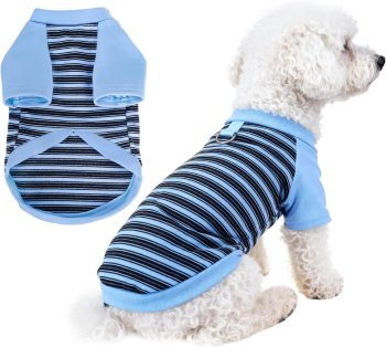 Dog Tshirt Striped Shirts for Dogs Clothes Stretchy Puppy T-Shirts with Metal Buckle for Small Medium Dog Boys Girls (Blue, X-Large)