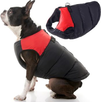 Padded Vest Dog Jacket - Red, Medium - Warm Zip Up Vest Fleece Jacket with Dual D Ring Leash Water Resistant for Small to Medium Dogs