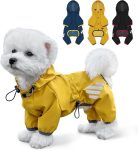 Dog Raincoat, Waterproof Dog Rain Jacket with Hood, Rain Coat with Leash Hole, Reflective Strap for Small Medium Dogs, Lightweight Puppy Clothes(Yellow,M)