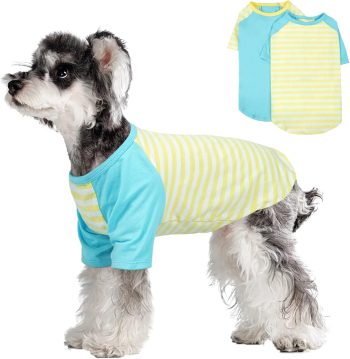 2 Pack Dog Shirts for Small Medium Large Dogs, Breathable Cotton Summer Dog Tshirts, Cute Puppy Sweatshirt Clothes with Funny Stripes,Pet T Shirts for Boys & Girls