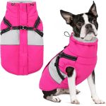 Dog Winter Coat, Waterproof Dog Coat Jacket with Harness for Medium Dogs Boys Girls, Reflective Fleece Lined Pet Snow Jacket Sweaters for Pug, Jack Russel, Boston Terrier, Hot Pink M