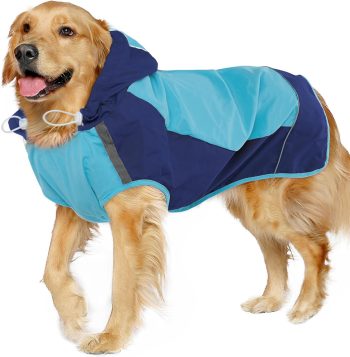 Dog Raincoat, Waterproof & Windproof Dog Rain Jacket with Reflective Strips for Rainy Walks,Pet Rain Poncho with Hood,Quick Dry,Easy to Wear,3XL Fits for Large Breeds,Blue,XXXL