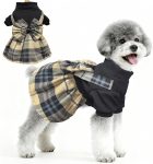 Classic Plaid Dog Dress Cute for Small Dogs Girl, Big Bow & Puff Sleeve Puppy Clothes Outfit Spring Summer Princess Clothes Birthday Holiday Doggie Pet Apparel (Khaki, Medium)